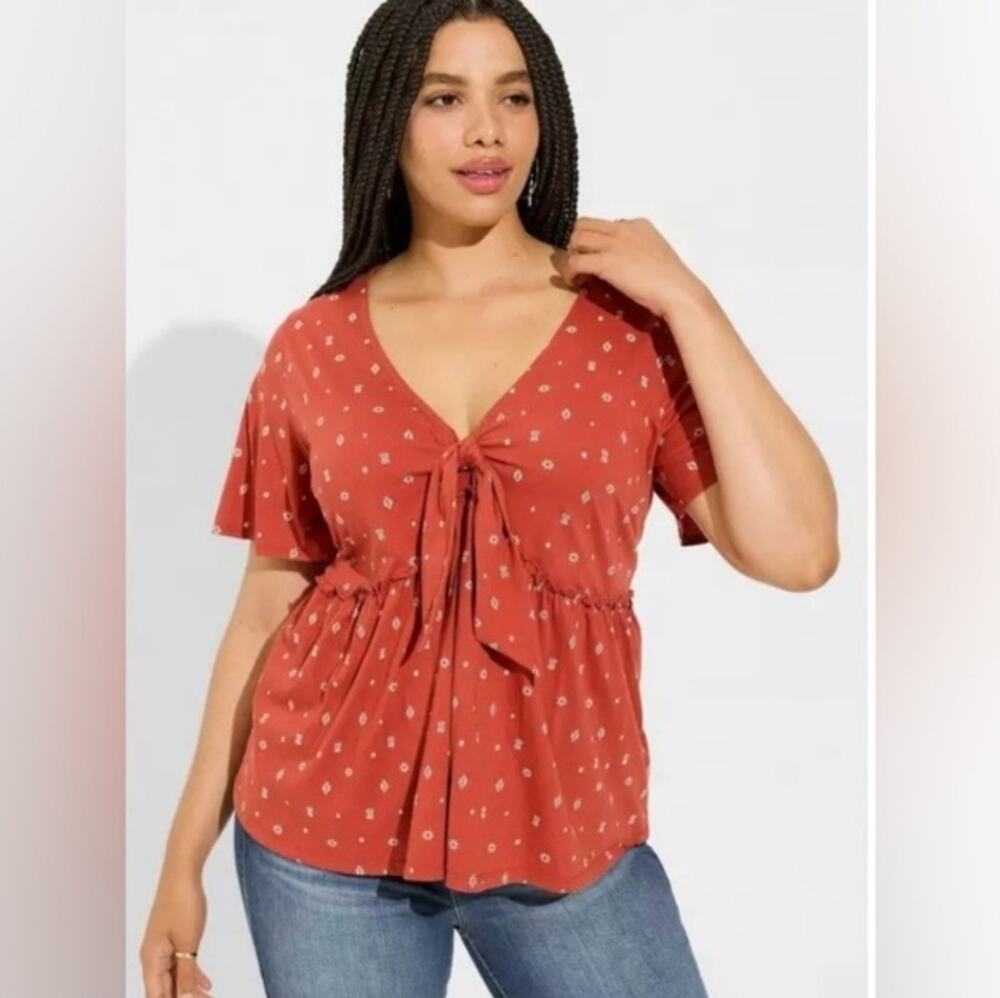 Torrid Vintage Cotton Jersey V Neck Relaxed Tie Front Top Size 5